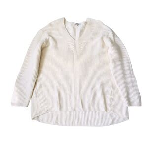 Madewell Elegant Cream Wool Blend Knit V-Neck Long Sleeves Sweater L